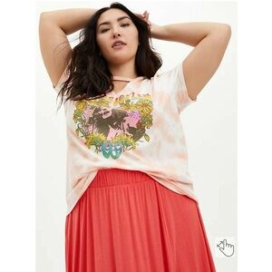 Janis Joplin Keyhole Graphic Choker Tee 1 Tie Dye Tshirt 1X Coral Cotton Torrid